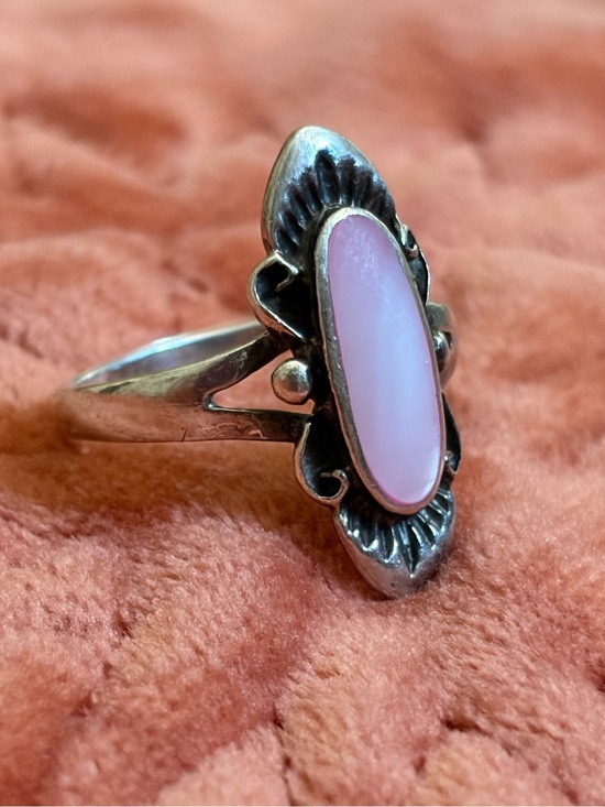 Jewelry - Pink Mother of Pearl Sterling Silver Stamped Statement Ring